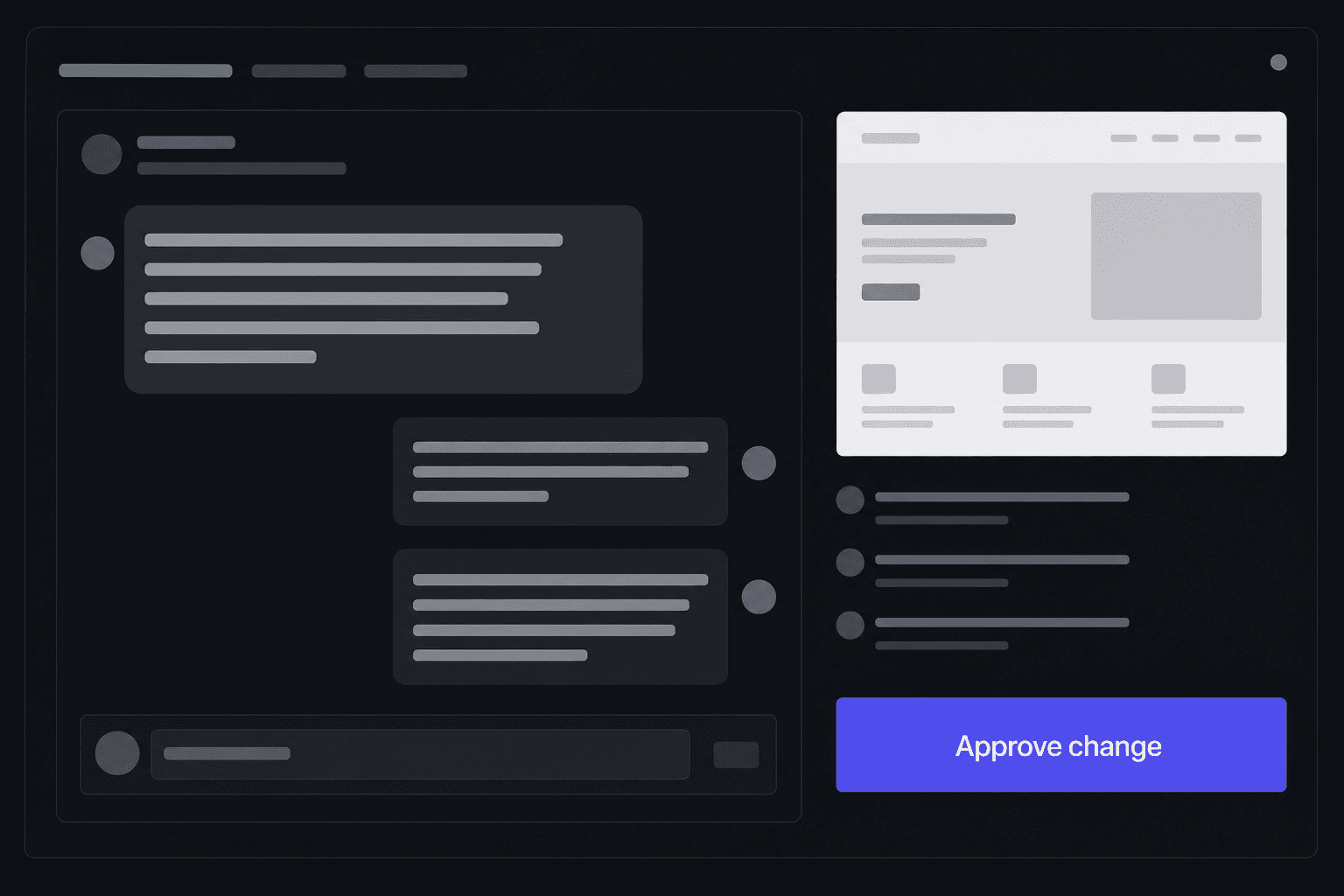 Asking for a change in the project chat, with a page preview and an Approve change button