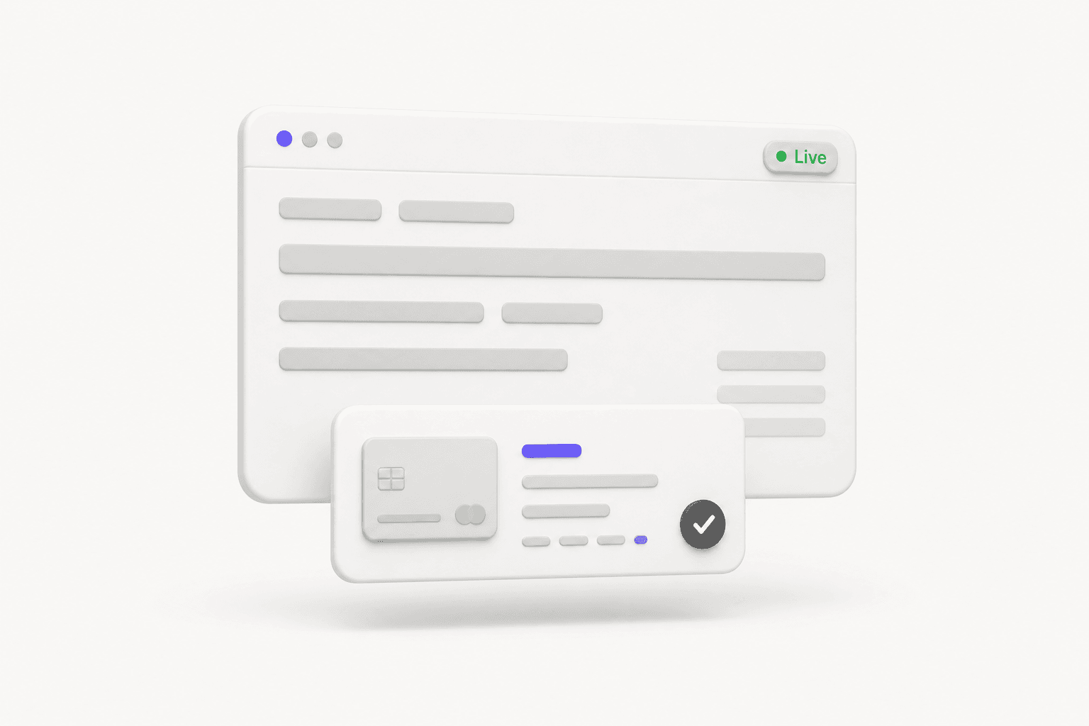 A live website with a confirmed payment card in front of it
